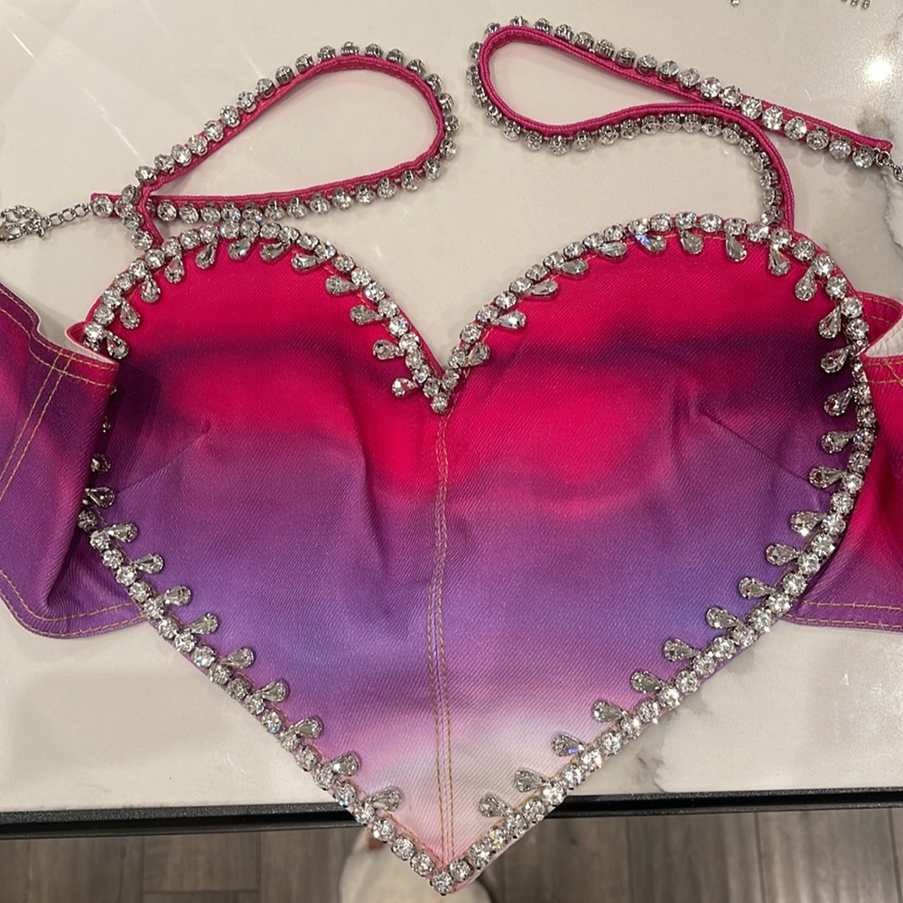AREA Crystal-embellished heart-shape top